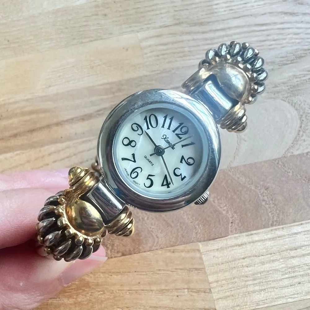 Xanadu ladies two tone hinged cuff bracelet fashion watch NEW BATTERY